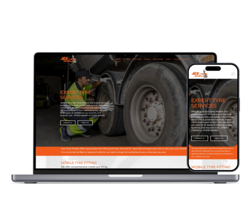 Ace Tyres Mobile, optimised mobile design with SEO & Google Business Listing.